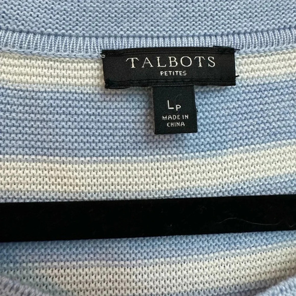 Talbots | Blue Striped Crew Neck Sweater Size Large L Petite Coastal Preppy - Picture 4 of 6